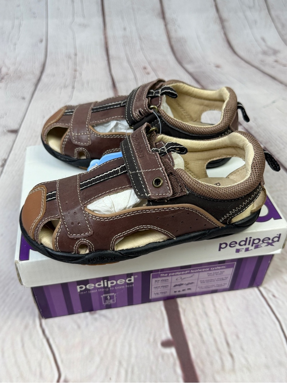 Pediped Flex NEW piers chocolate brown leather toddler sandals US size 12 - 12.5